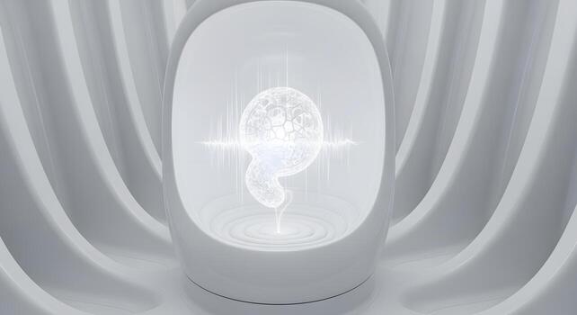 Futuristic incubator glowing with an abstract embryo and soft lighting, representing science and technology photo
