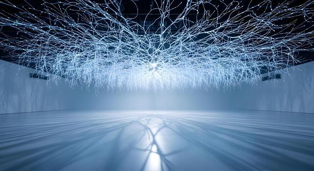 iluminado resumen Arte instalación creando un fascinante luminoso pabellón en un moderno galería espacio foto