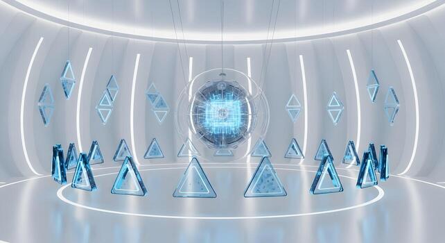 Futuristic digital sphere with geometric shapes, symbolizing artificial intelligence and advanced technology photo