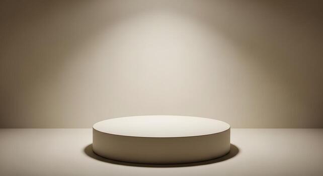 Elegant empty white cylindrical podium bathed in a subtle spotlight, perfect for showcasing products, awards, or abstract ideas in a clean, modern studio setting, symbolizing success and presentation photo