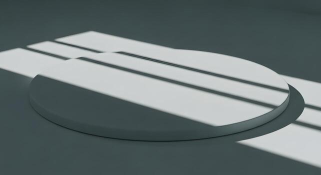 Minimalist white circular display podium bathed in architectural shadows, creating a sleek and modern abstract background for product presentations and visual design concepts photo