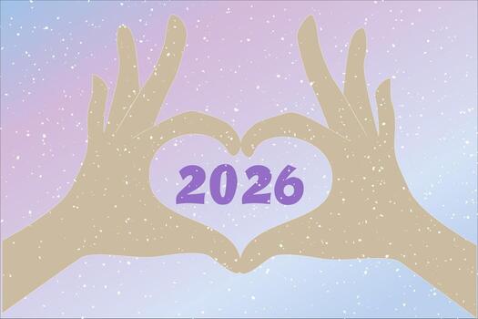 Hands form a heart shape with the year 2026 vector
