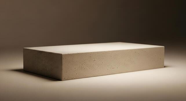Modern rectangular concrete display podium for elegant product presentation with soft studio lighting and minimalist design, creating a refined aesthetic for showcase photo