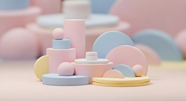 Abstract pastel 3D product display with geometric shapes and soft colors for design projects photo