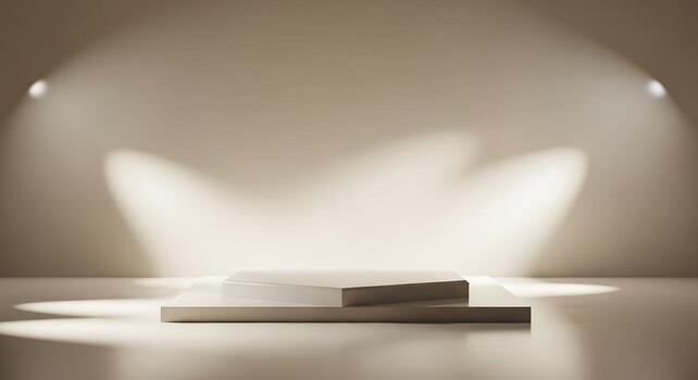 Minimalist presentation podium with soft spotlights creating a warm ambiance, ideal for product showcases and elegant displays photo