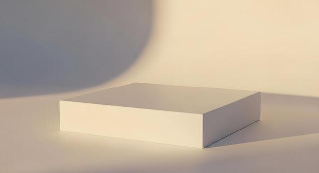 Clean and minimalist white podium with soft natural light casting gentle shadows on a plain background, perfect for product display photo