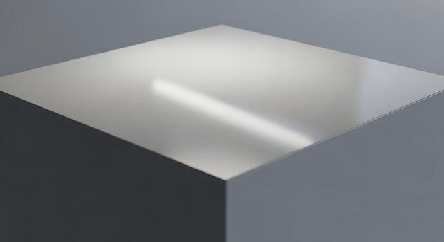 A pristine metallic cube rests on a contrasting dark surface, reflecting light in a clean, minimalist presentation photo