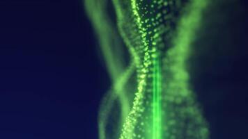 brillante verde partículas formando un fluido como una ola estructura video