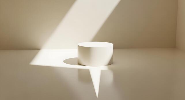 Minimalist 3D rendered pedestal display with light and shadow for product presentation or showcase photo