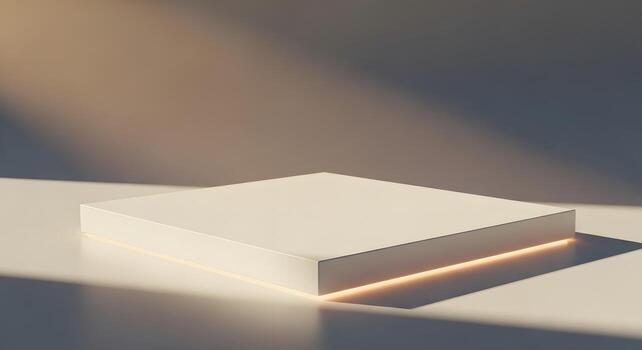 Elegant minimalist square display podium with soft natural light and atmospheric shadows, creating a serene and sophisticated backdrop for premium product presentation and showcase photo