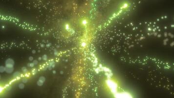 en tunnel av flytande lysande klot och ljus spår skapande en djup Starfield effekt video