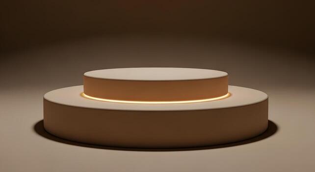 Elegant two-tier display stand featuring a warm illuminated ring, ideal for sophisticated product presentation, abstract showcase, or minimalist design background photo