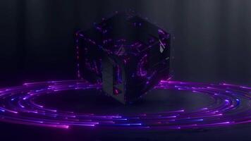Futuristic Energy Cube Background Sci-Fi Tech Loop Animation with Neon Light Rings video