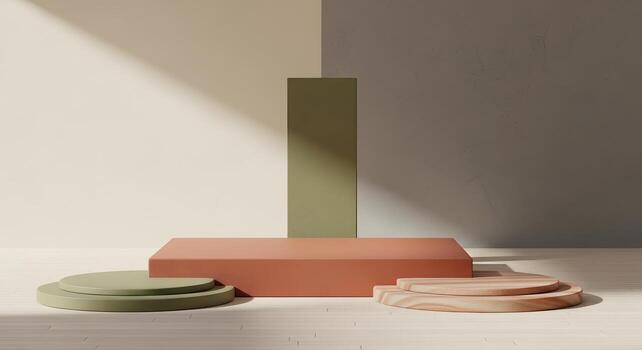 Minimalist 3D Render of Geometric Podium for Product Display with Light and Shadow photo