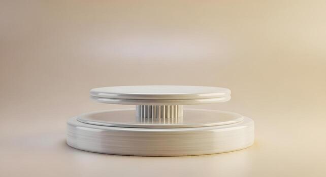 Minimalist 3D rendered white podium with subtle beige background, perfect for product display or abstract concept presentation photo