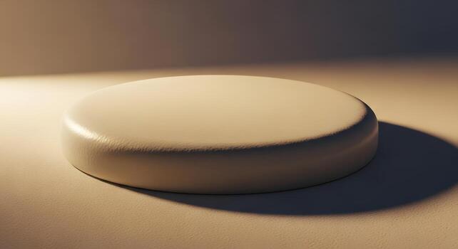 Empty Creamy Beige Circular Stage Platform with Soft Shadows and Warm Backlighting, Ideal for Product Showcase or Abstract Display photo