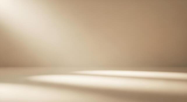 A soft spotlight illuminates an empty, neutral studio with a polished floor, creating a warm and inviting atmosphere for product display or presentations photo