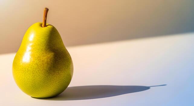 Fresh Green Pear with Shadow on a Gradient Background - A Simple and Elegant Fruit photo