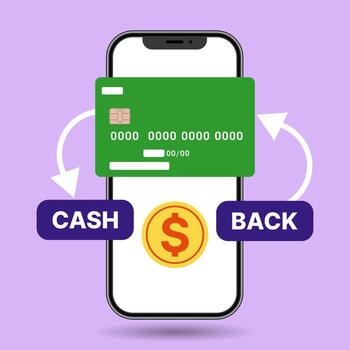 Phone Mockup Displaying Mobile Banking Interface with Bright Cash Back Message vector