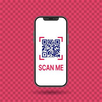 Realistic Smartphone Mockup Displaying Scan Me Message and QR Code for Promotion vector