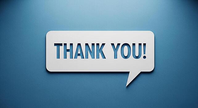 Simple white speech bubble displaying Thank You on a textured blue background conveying gratitude and appreciation in a clean modern style perfect for expressing thanks in various communication contex photo