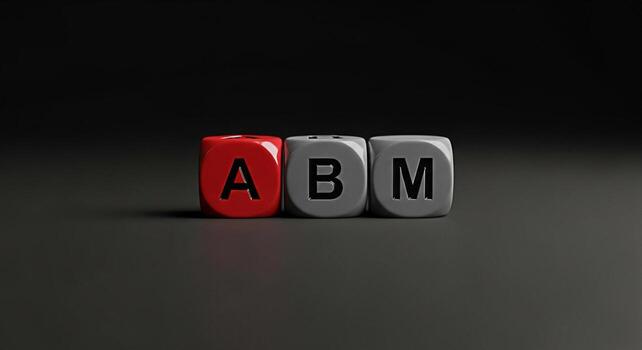 Three dice displaying the letters A B and M on a dark surface representing AccountBased Marketing strategies for business growth and targeted advertising campaigns in a corporate environment photo
