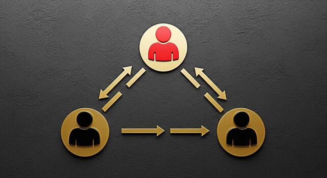 dorado cifras interactuando y comunicado con cada otro en un oscuro texturizado antecedentes representando redes trabajo en equipo y el fluir de información en un conectado y colaborativo ambiente Fos foto