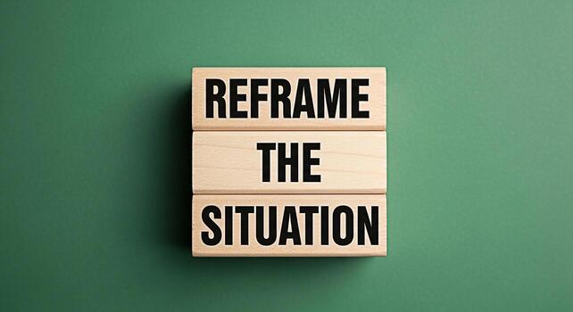 de madera bloques ortografía reformular el situación en un verde antecedentes sugerencia un necesitar para un nuevo perspectiva y un positivo mentalidad a superar retos y encontrar oportunidades en difícil circunstancia foto