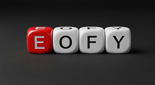 EOFY cubes displaying end of financial year message on a dark background symbolizing financial deadlines and opportunities for business growth creating a sense of urgency and importance for tax season photo