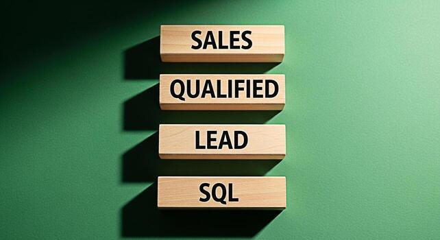 Wooden blocks displaying Sales Qualified Lead and SQL on a green background representing a structured approach to sales qualification and lead management emphasizing efficiency and datadriven strategi photo