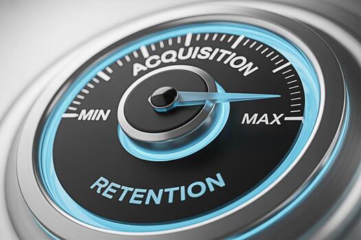 Closeup of a customer acquisition and retention meter showing maximum retention in a business setting representing customer loyalty business growth and the importance of retaining existing customers photo
