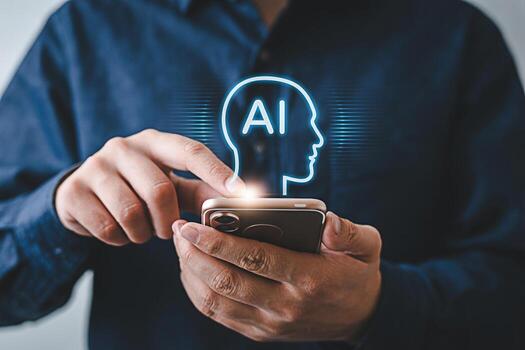 Person interacting with AI interface on a smartphone showcasing the future of technology and the seamless integration of artificial intelligence into everyday mobile communication and digital interact photo