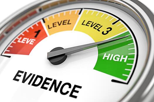 Closeup of an evidence gauge pointing to high on a white background symbolizing strong proof and reliability in a business context conveying a sense of confidence and assurance in decisionmaking proce photo
