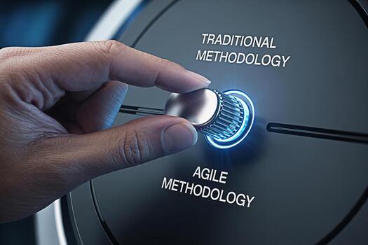 de cerca de un mano traspuesta un marcar Entre tradicional y ágil metodologias en un moderno alta tecnología ambiente simbolizando un estratégico decisión para negocio agilidad y digital transformación foto