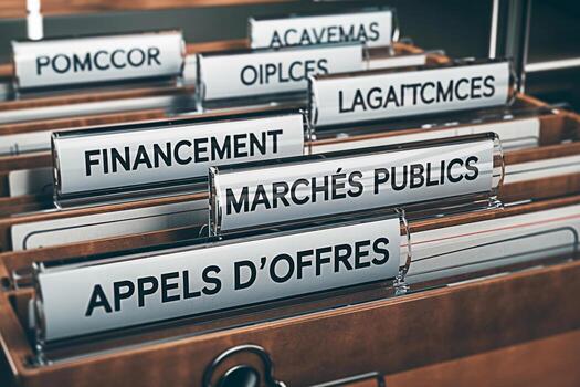 Closeup of file folders in a cabinet showcasing labels with French text representing organized documentation and efficient management in a professional office environment conveying a sense of order an photo