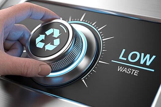 Closeup of a hand turning a dial with a recycle symbol in a modern ecoconscious setting promoting low waste and environmental responsibility emphasizing sustainability and a commitment to a greener fu photo