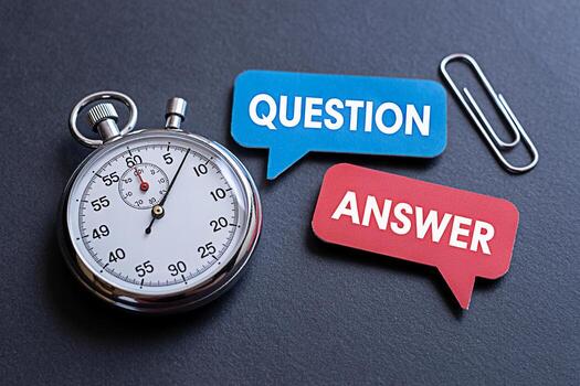 Stopwatch timing a question and answer session on a dark surface symbolizing urgency and the need for quick thinking ideal for educational materials quizzes and problemsolving scenarios conveying a se photo