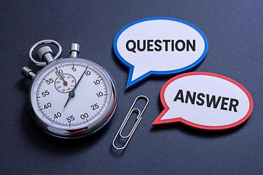 Stopwatch timing question and answer session on a dark surface symbolizing urgency and efficiency in problemsolving fostering a sense of quick response and knowledge assessment in a business context photo