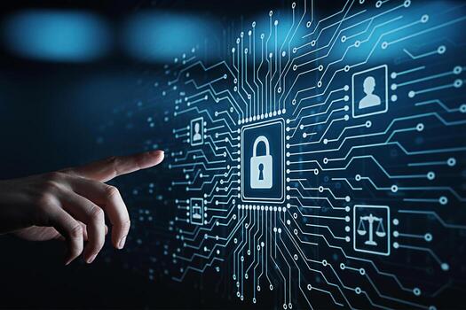 humano mano interactuando con un digital interfaz mostrando un candado símbolo representando la seguridad cibernética y datos proteccion en un futurista alta tecnología ambiente transporte un sentido de la seguridad y innovador foto