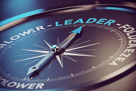 Detailed compass pointing towards leadership in a corporate setting symbolizing guidance and direction representing a strong leader navigating challenges and inspiring followers with a clear vision an photo