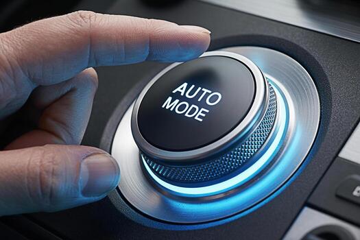 Close-up of a finger activating the Auto Mode button on a modern car dashboard showcasing convenience and technological advancement in a sleek and futuristic automotive interior emphasizing ease of us photo
