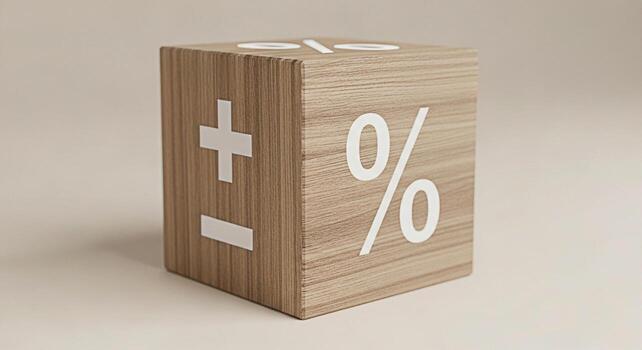 Wooden cube displaying mathematical symbols on a neutral background representing financial calculations business planning and the concept of accounting with a clean modern aesthetic photo