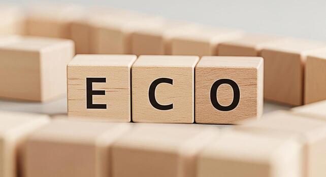 Wooden blocks spelling ECO on a neutral surface representing environmental awareness and sustainability promoting a clean and green lifestyle with a focus on ecological balance and ecofriendly practic photo