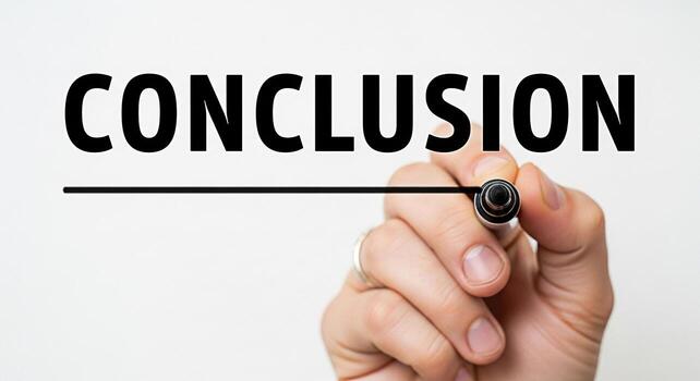 Hand underlining the word Conclusion on a white background symbolizing the final step in a process emphasizing the importance of closure and resolution creating a sense of accomplishment and finality photo