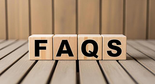 Wooden blocks displaying FAQs on a wooden surface representing information access and customer support creating a feeling of clarity and helpfulness in a welllit inviting setting photo