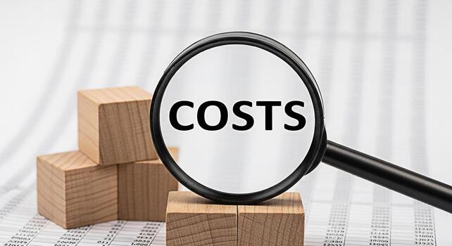 Magnifying glass focusing on Costs displayed on wooden blocks over financial data representing cost analysis and control in business emphasizing the importance of financial planning and expense manage photo