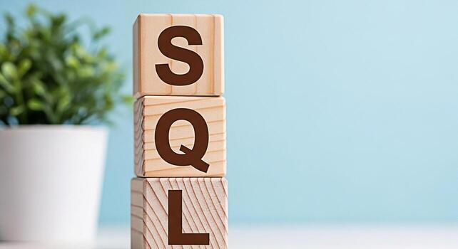 Stack of wooden blocks spelling SQL in a bright studio setting representing database management and structured query language concepts for software development and data analysis solutions photo