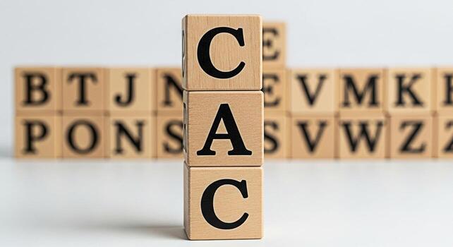 Wooden blocks spelling out CAC in a bright studio setting representing Customer Acquisition Cost a key performance indicator in business and marketing conveying a sense of financial strategy and analy photo