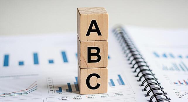 Wooden ABC blocks stacked on a financial report in a bright office setting symbolizing learning education and basic business principles for successful investment and growth with a focus on clarity and photo