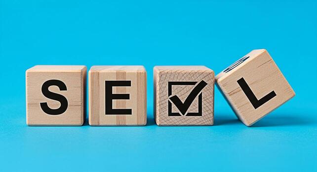 Wooden blocks spelling SEL on a blue surface representing search engine optimization and the importance of checking and improving SEO strategies for online success and increased visibility photo